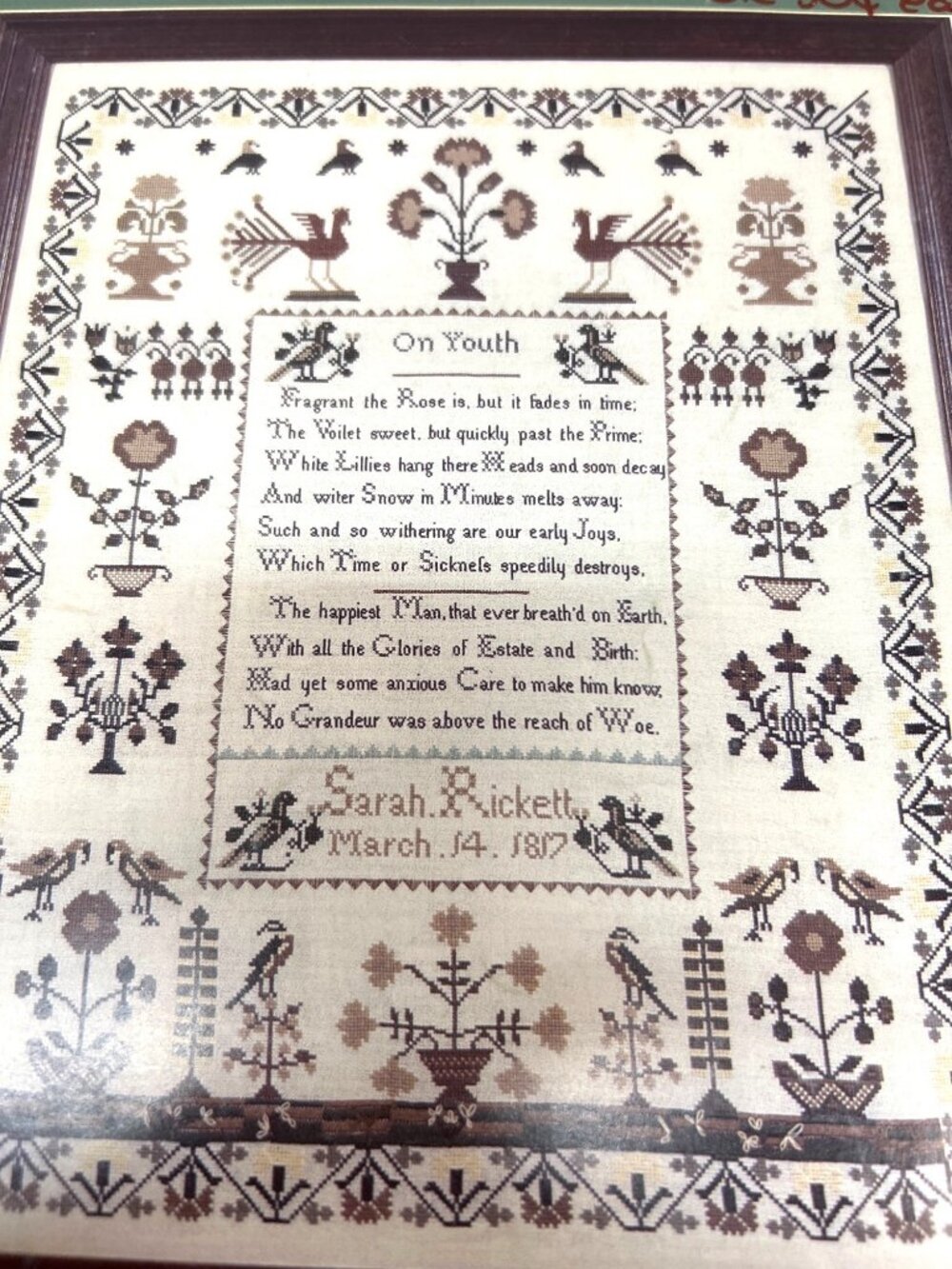 The Sarah Rickett Sampler Cross Stitch Pattern 1987 Counted Cross Stitch Chart